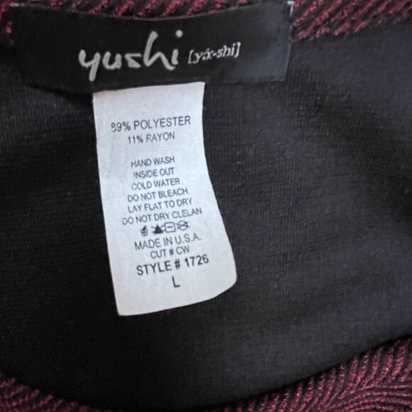 Yushi Womens Loose Fit Tunic Top Button-Detail Long Sleeve Large Maroon Black - Picture 3 of 7